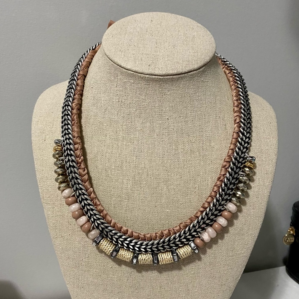 Stella & Dot Multi-Strand Necklace in Gold, Silver, and Tan